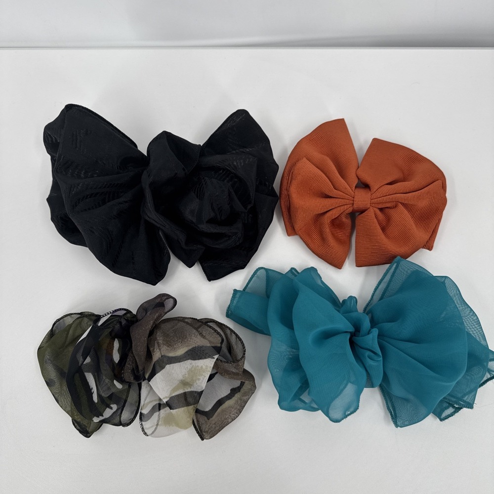 Vintage 90s Bow Hair Spring Clip Barrettes Lot of 4 Satin Multi Chiffon‎
